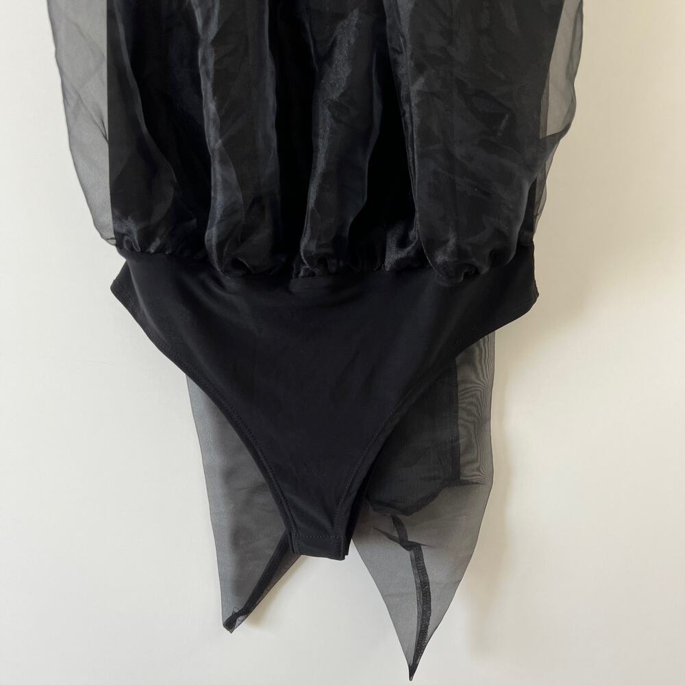 Klesis Black Organza Halter Mock Neck Thong Bodysuit Womens Medium - Picture 7 of 13